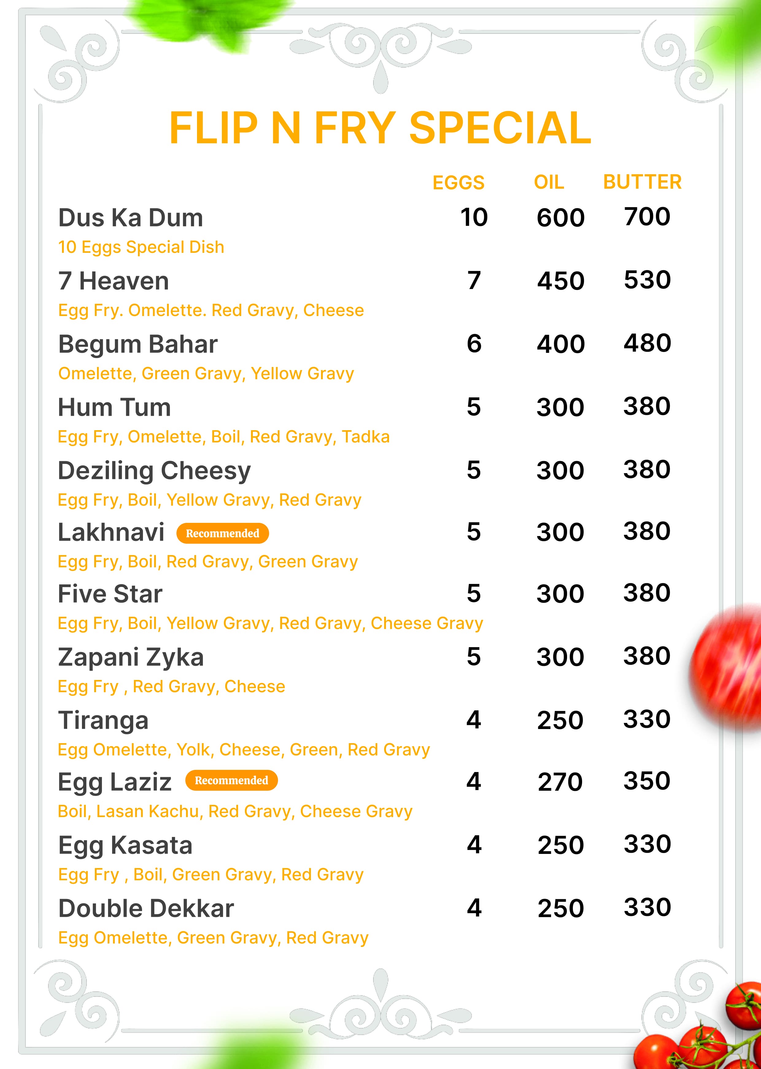 Menu page 7 - Flip N Fry Eggs